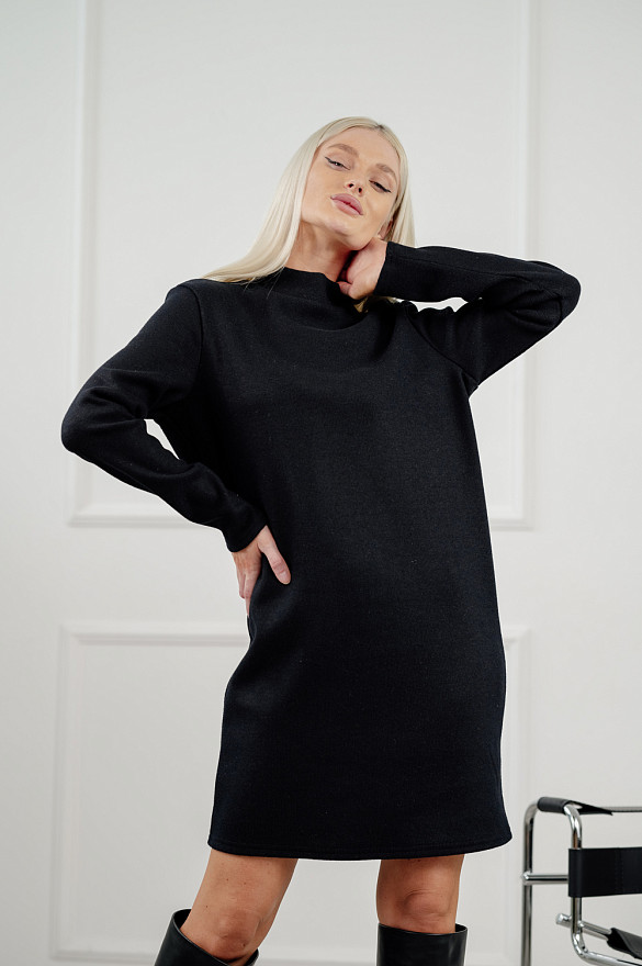 Classic black angora mini dress with a straight cut.