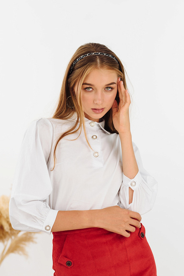 Cotton shirt with puff sleeves
