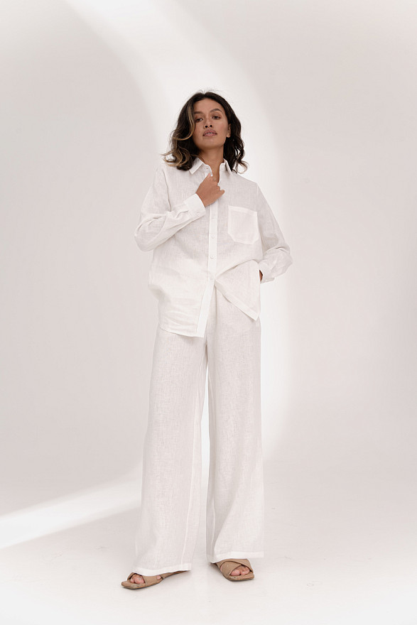 Молочна лляна блуза вільного крою