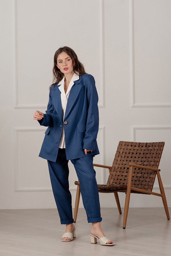 Синий двубортный оверсайз пиджак