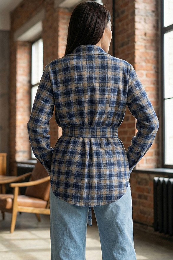 Light blue straight women's checkered shirt