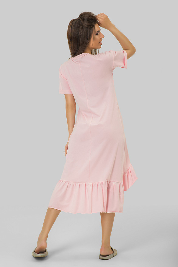 Трикотажное платье в розовом цвете с оборкой по низу