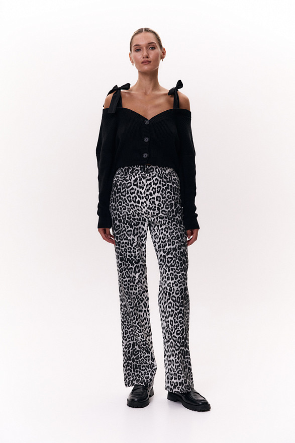 Серые джинсы из коттона с принтом