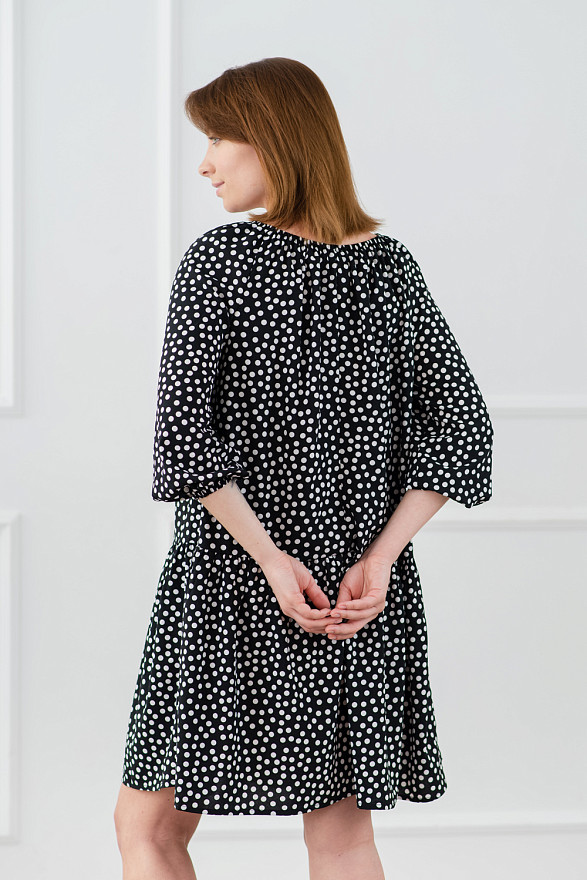 Black loose fit open dress with elastic band at neckline