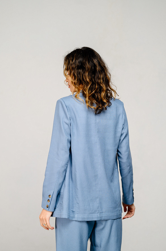 Сіро-блакитний лляний піджак прямого крою