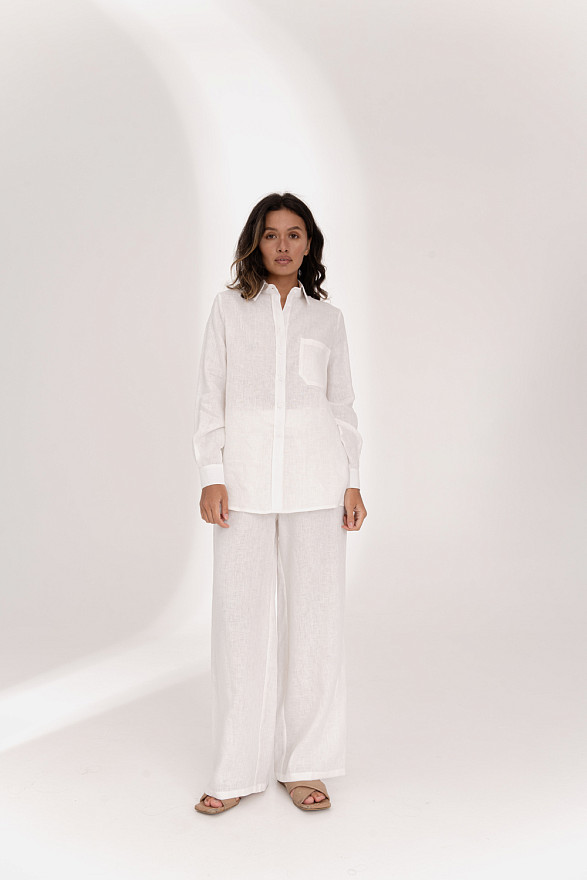 Молочна лляна блуза вільного крою