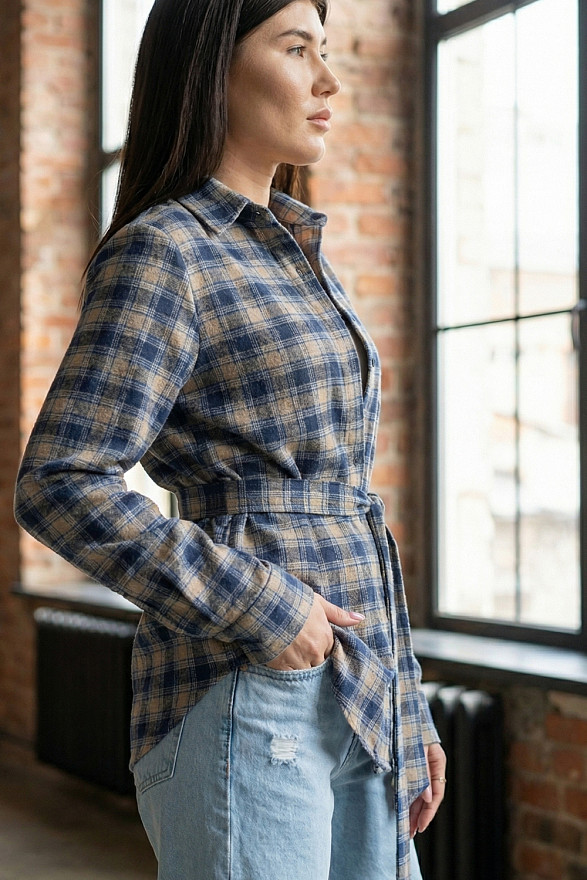 Light blue straight women's checkered shirt