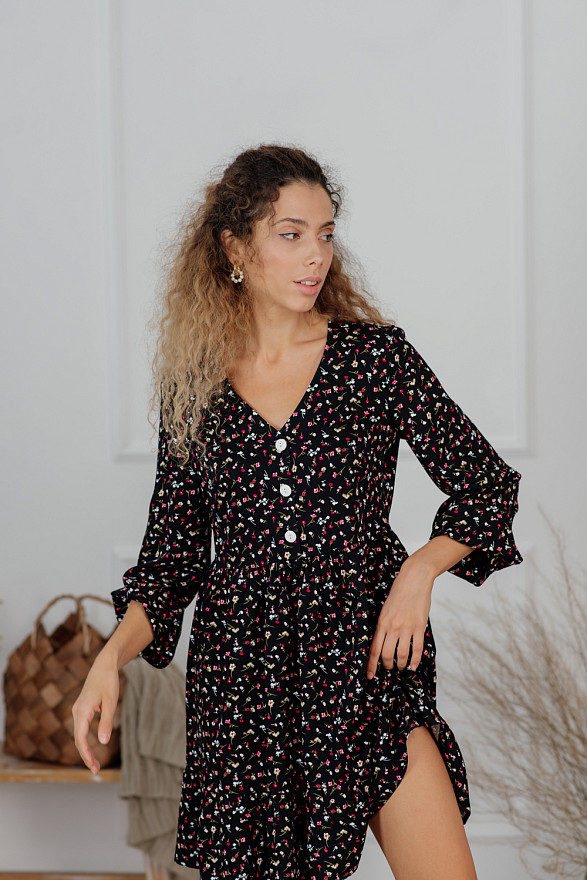 Черное хлопковое мини платье 