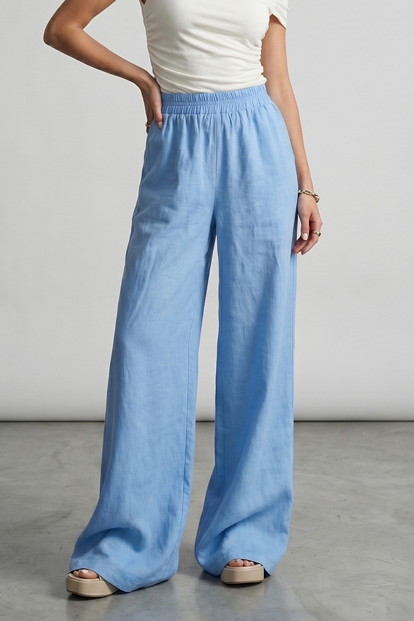 Блакитні вільні жіночі штани на резинці
