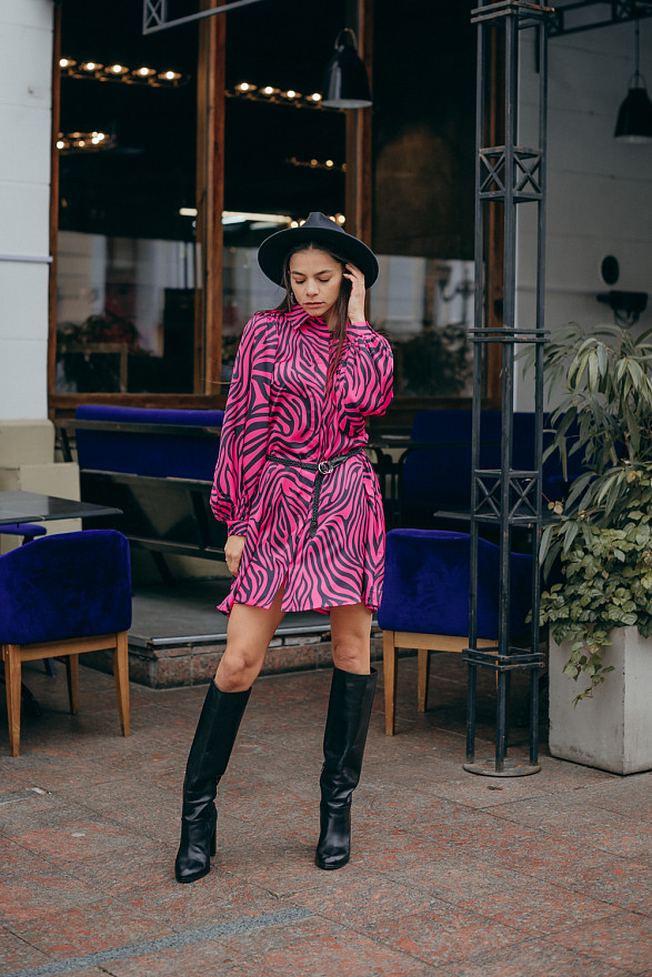 Fuchsia silk shirt-dress