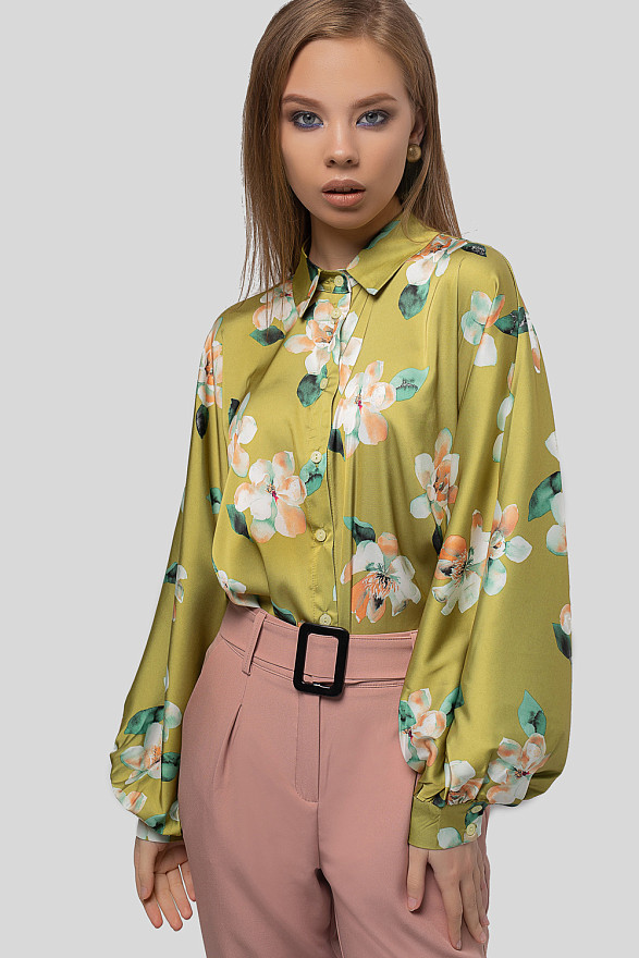 Шёлковая оливковая блуза