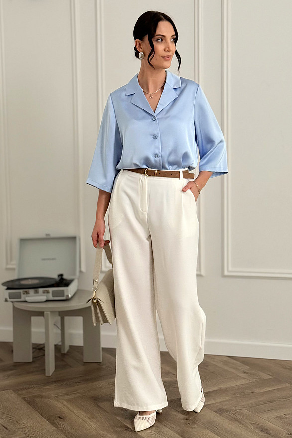 Blue silk shirt with jacket collar