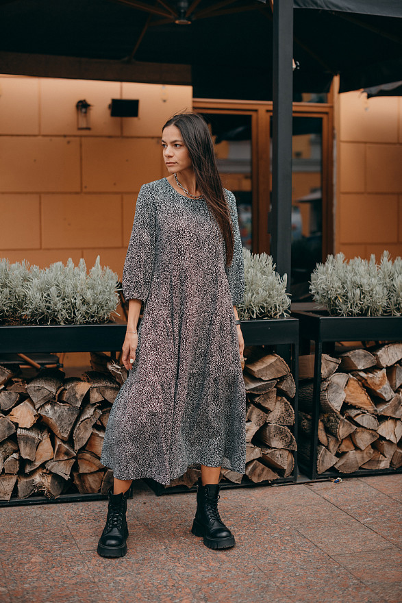 Black Puff Sleeve Ruffle Midi Dress