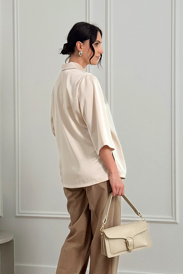 Beige silk shirt with jacket collar