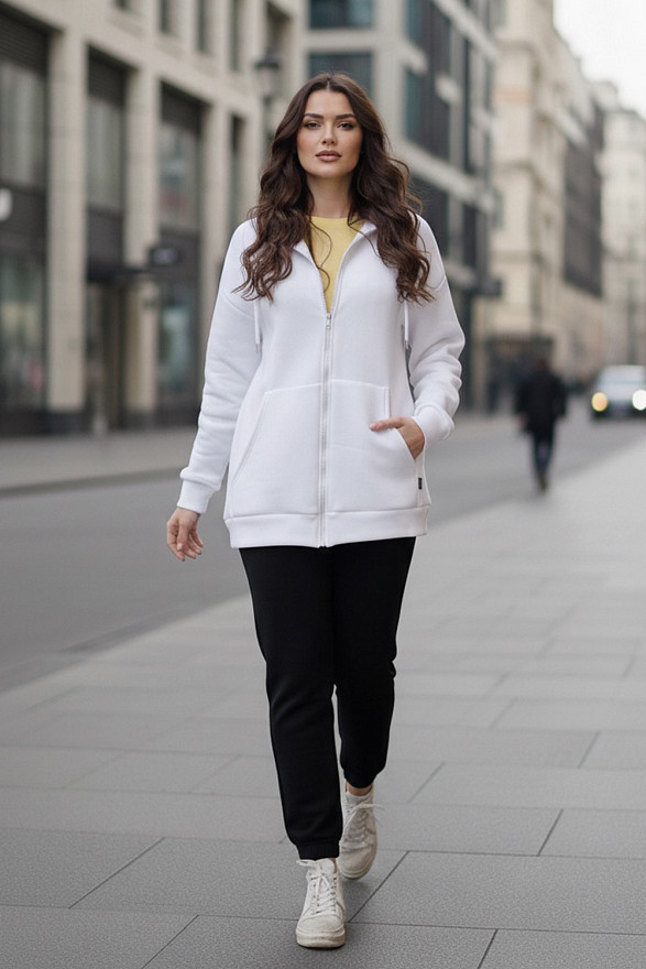 White oversized zip-up sweatshirt