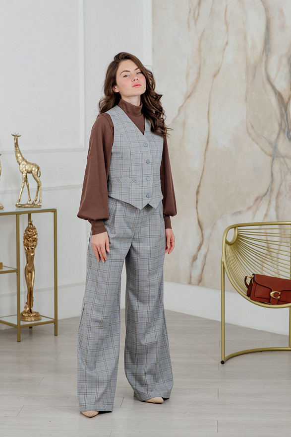 Gray check vest with buttons