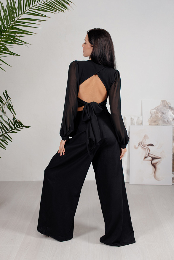 Black linen palazzo trousers