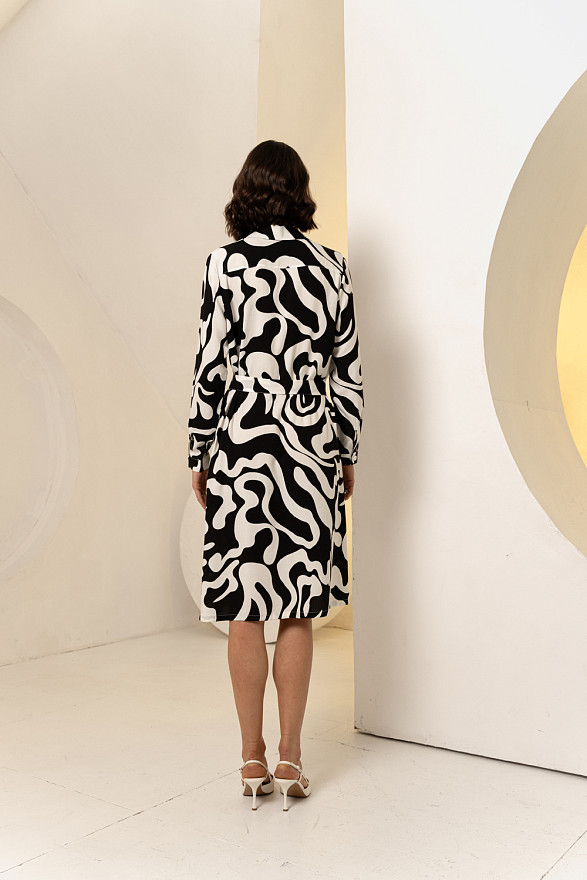 Black and White Swing Shirt Dress with Belt