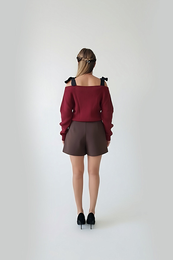 Шоколадные юбка-шорты с высокой талией