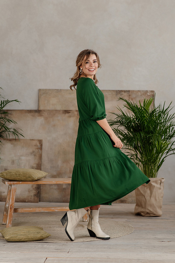 Зелене міді плаття з рюшами