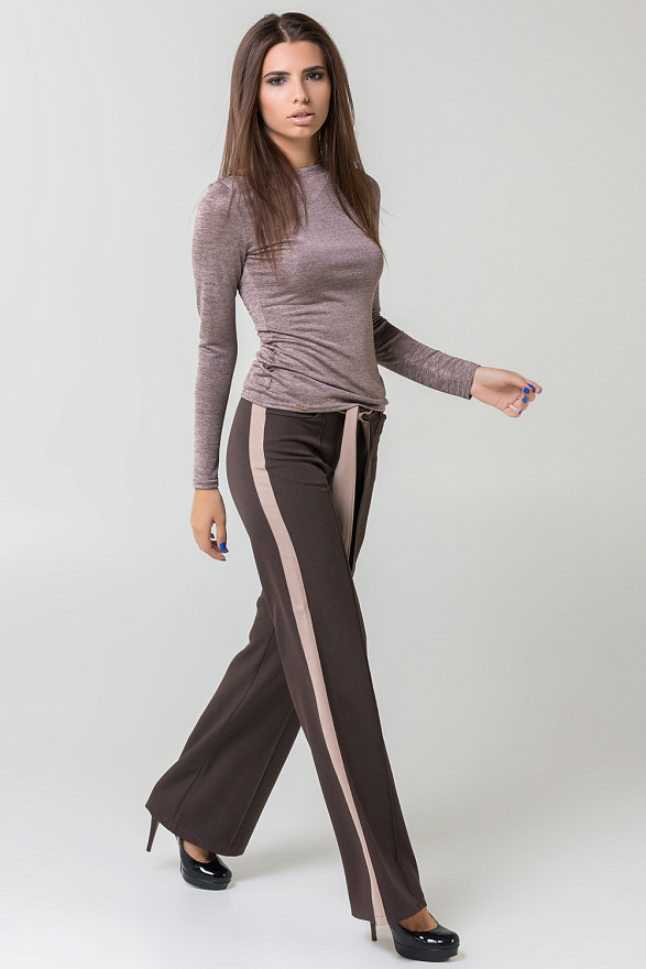 Штани-труби у кольорі хаккі з лампасами