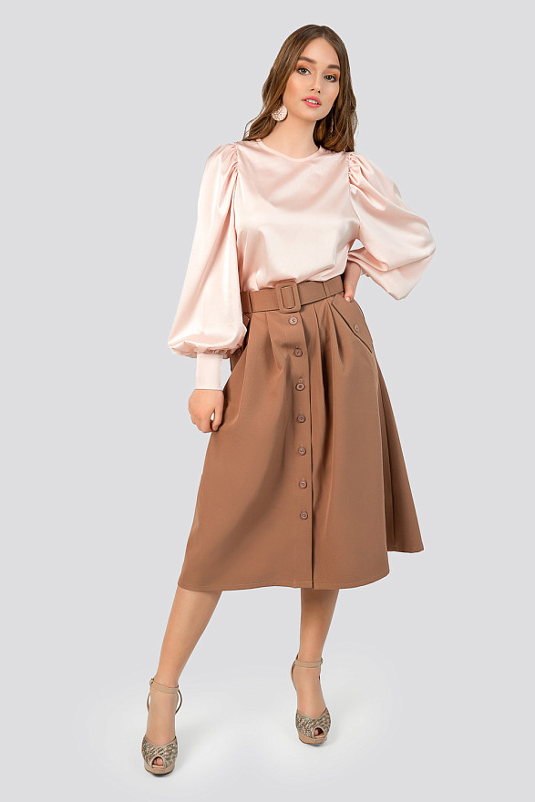 Бежевая миди юбка на пуговицах
