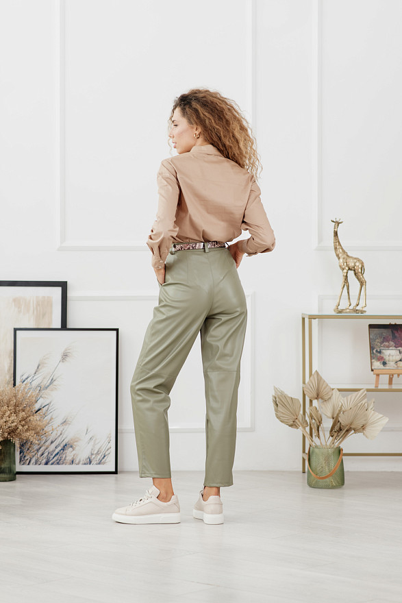 Olive eco leather trousers