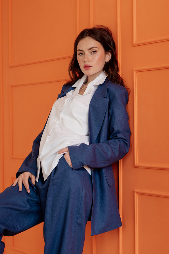 Синий двубортный оверсайз пиджак