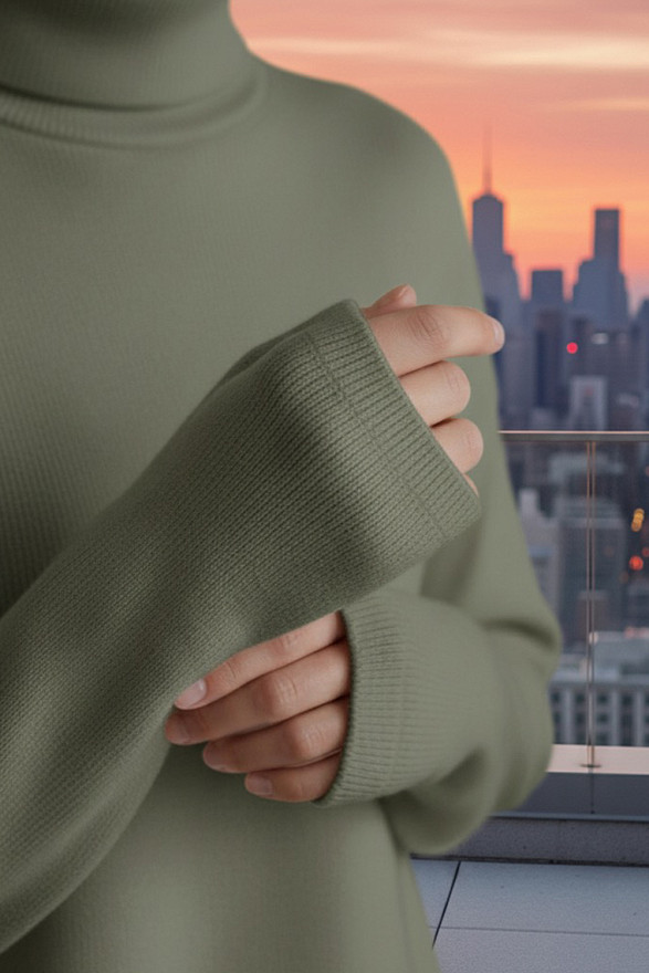 Оливковый прогулочный костюм из мягкой вязаной ангоры