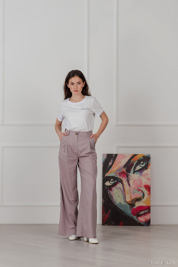 Лляні штани з широкими штанинами і защипами