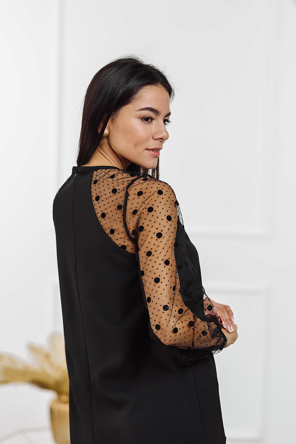 Black dress with mesh sleeves