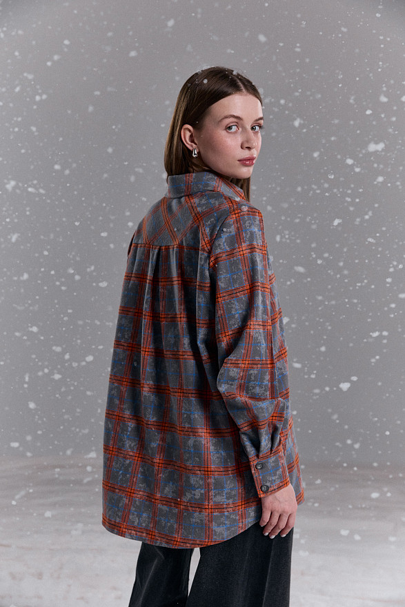 Оранжевая прямая рубашка в клетку