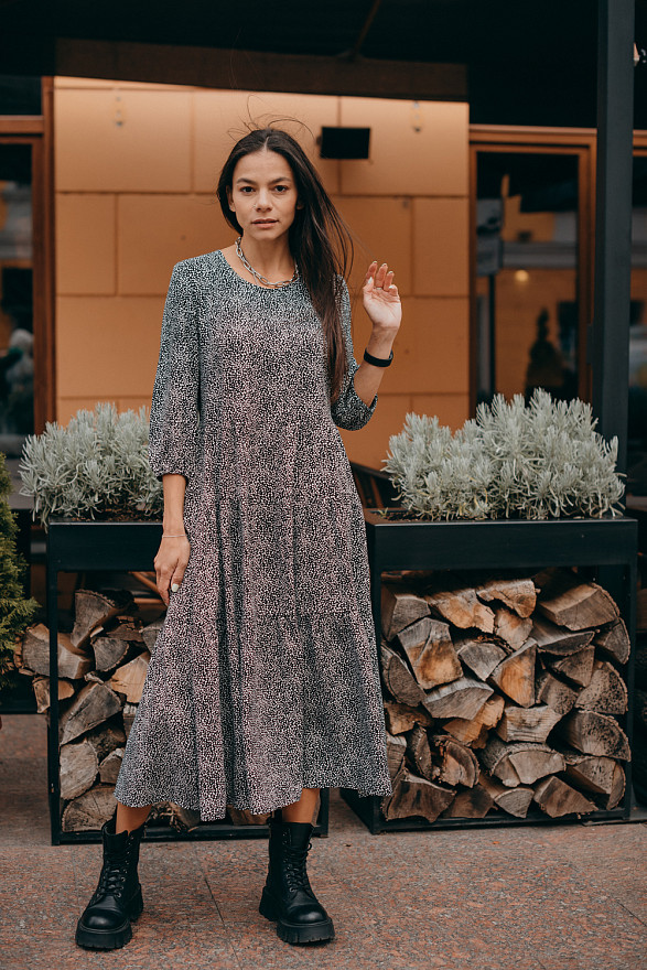 Black Puff Sleeve Ruffle Midi Dress