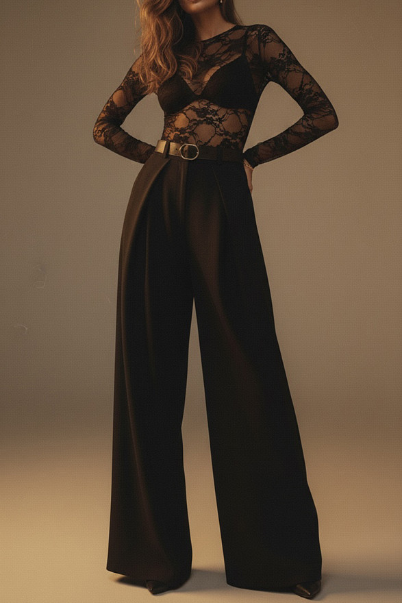 Black palazzo pants with a waistband and pockets