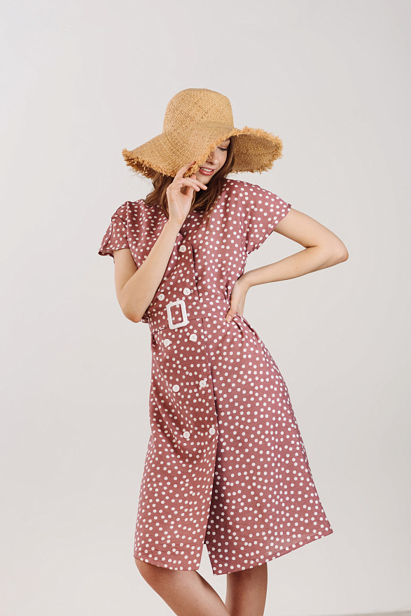 Літнє міді плаття в горошок з поясом
