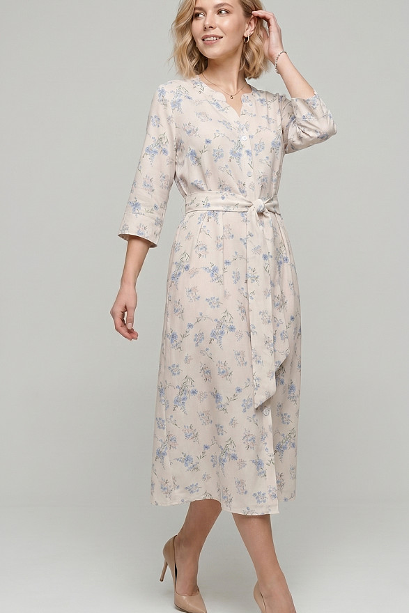 Light blue loose-fitting shirt dress with a belt
