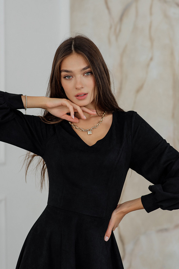 Black V-neck midi dress