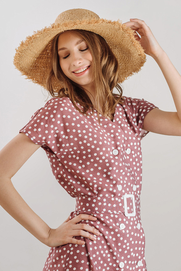 Літнє міді плаття в горошок з поясом