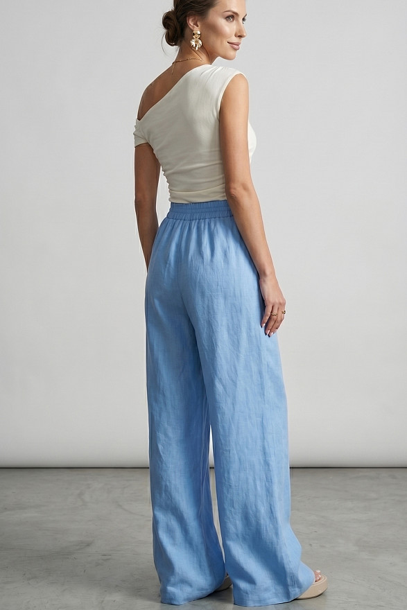 Блакитні вільні жіночі штани на резинці