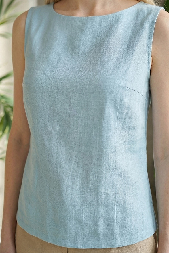 Бирюзовый льняной топ с разрезами