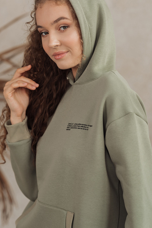 Оливковий світшот з капюшоном