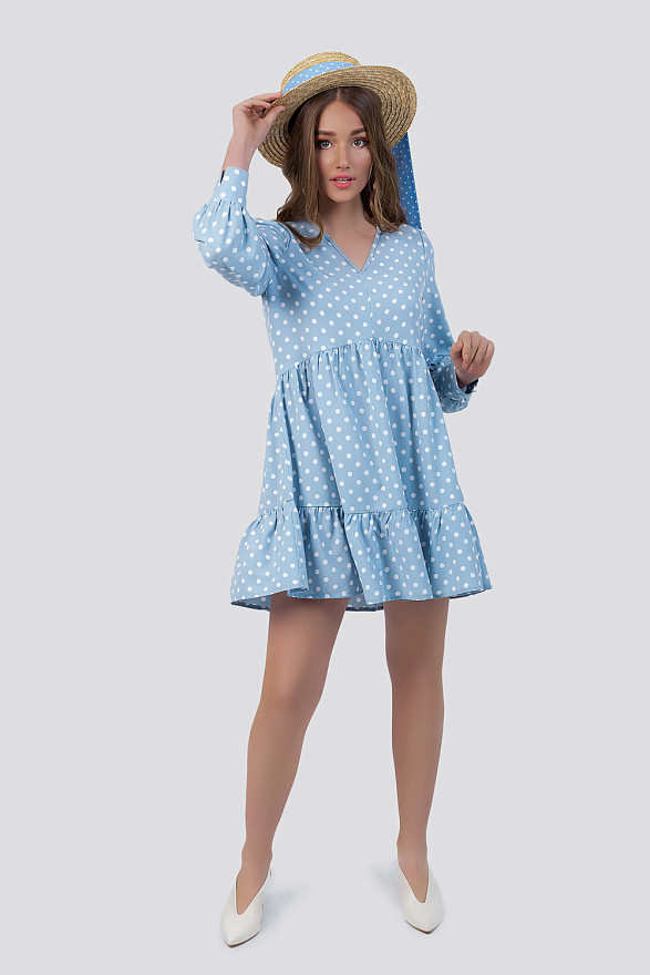 Мини платье в горошек с воланом