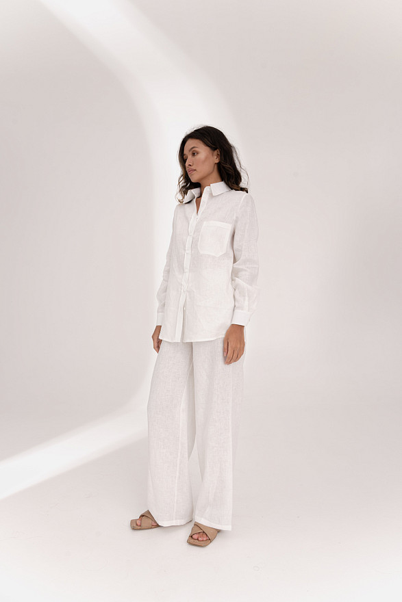 Молочна лляна блуза вільного крою