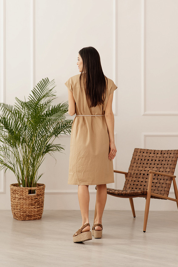 Blazer Neck Linen Sand Dress