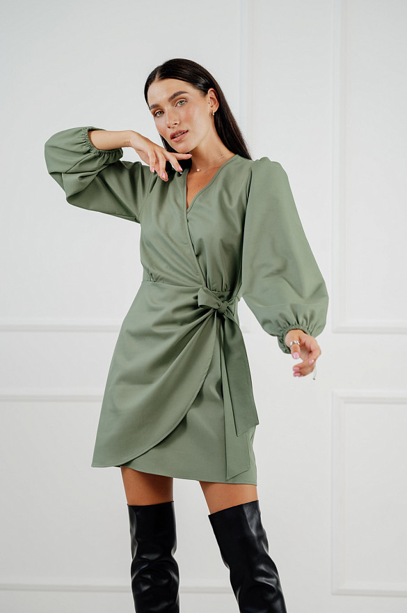 Olive dress semi-adjacent silhouette.