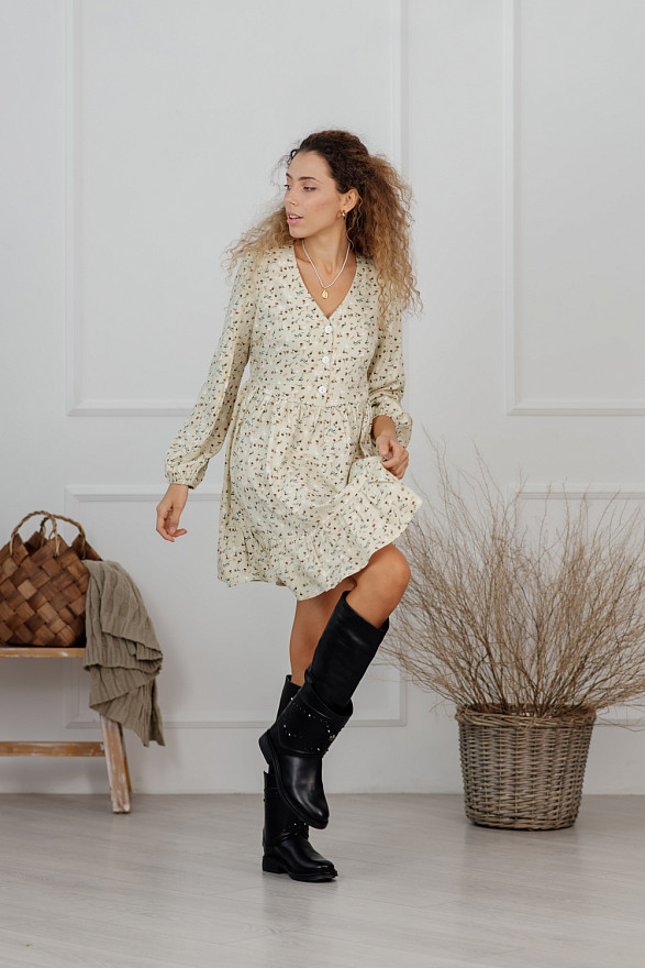 Мини платье с пуговицами и сборкой