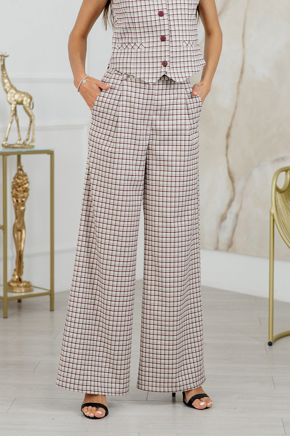 Beige check palazzo trousers