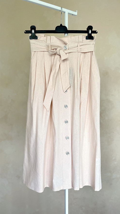 Peach pleated linen skirt