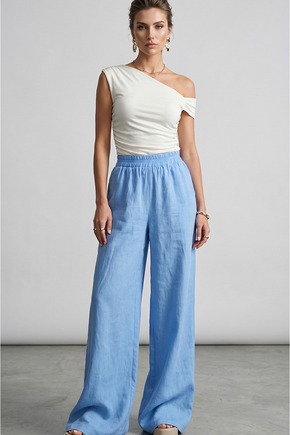 Блакитні вільні жіночі штани на резинці