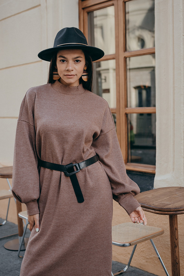 Шоколадное миди платье из ангоры